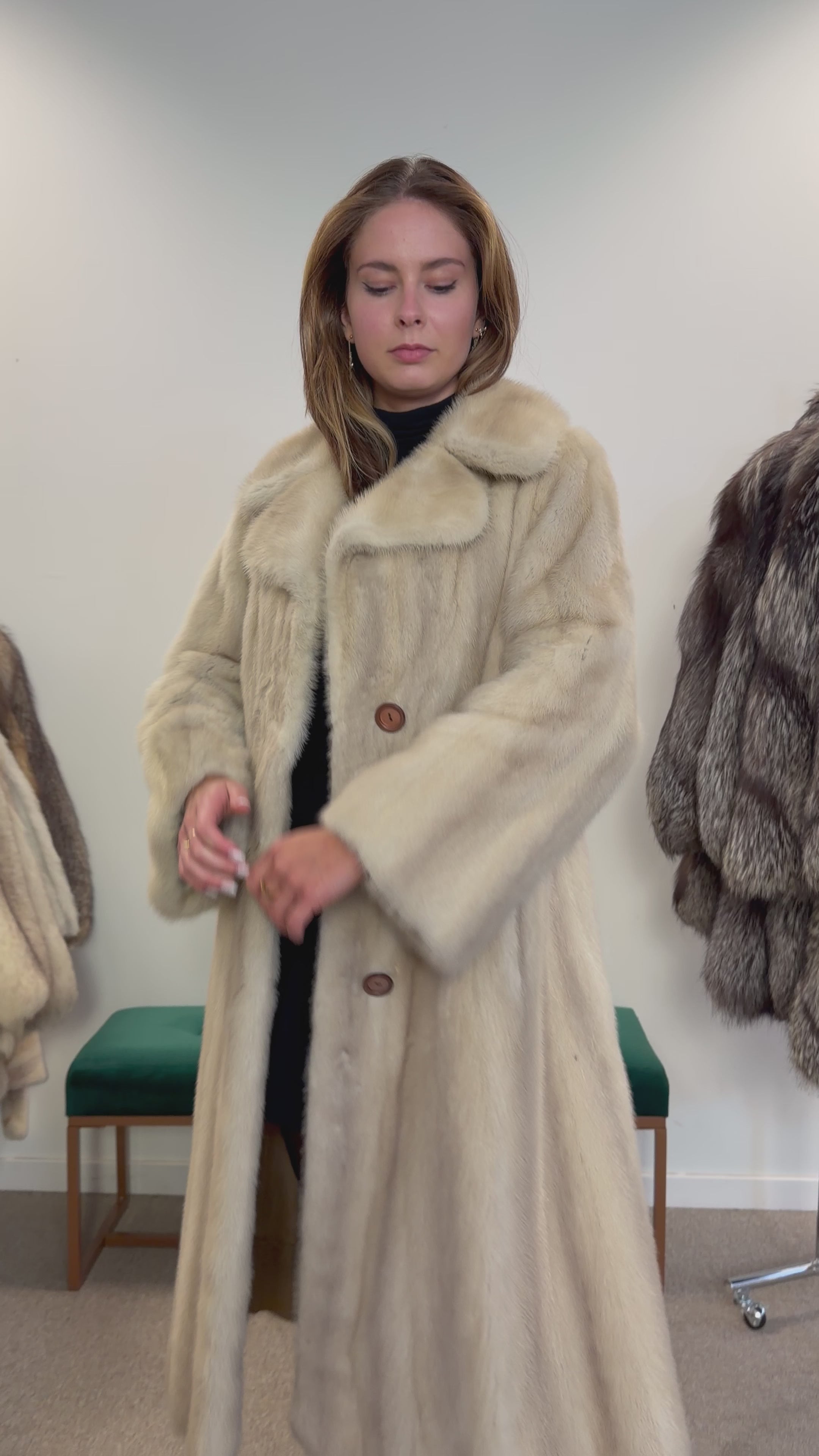 White Mink Real Fur Coat, Size M, Rare Find