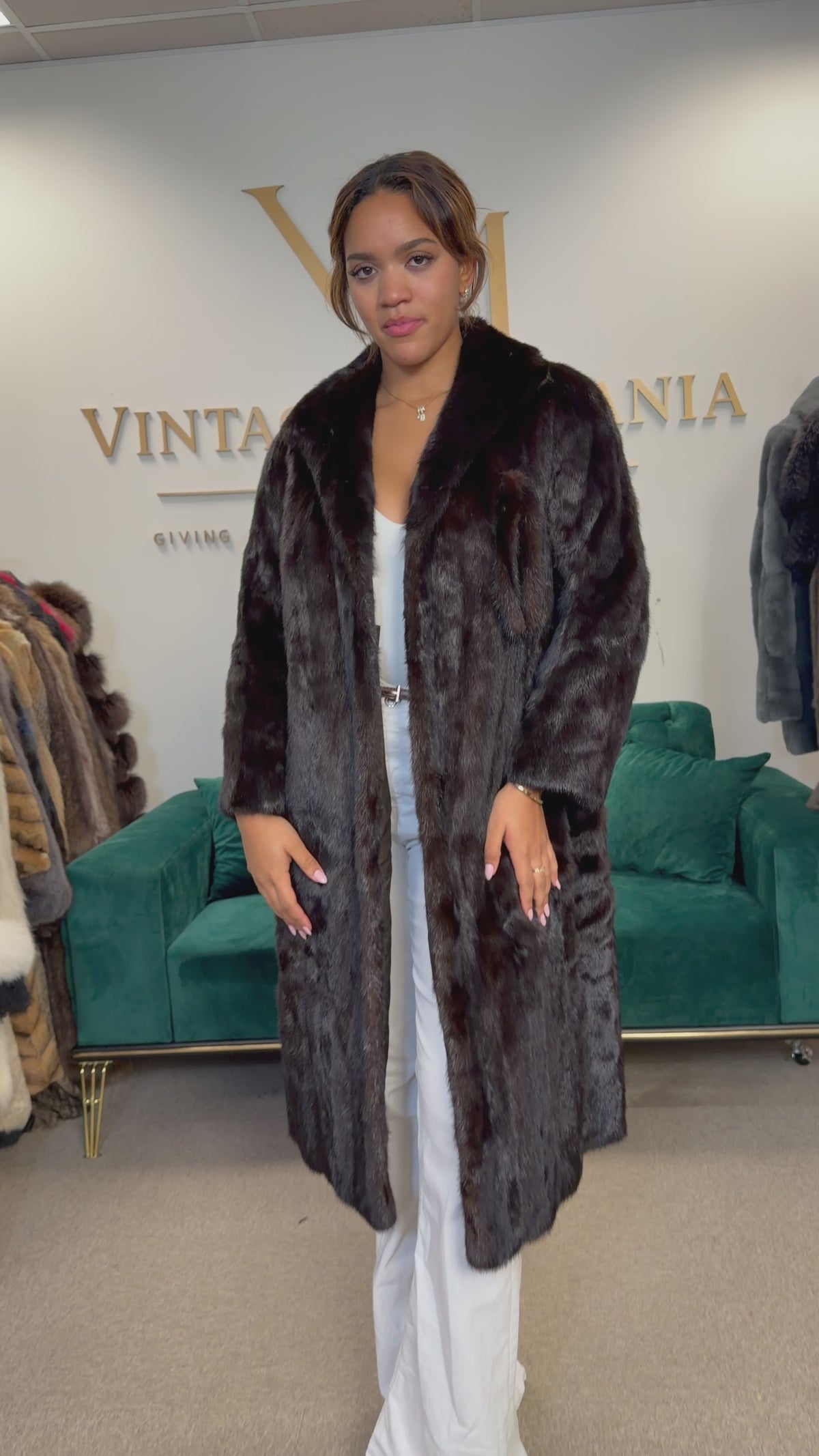 Dark Brown SAGA Mink Fur Coat, Medium