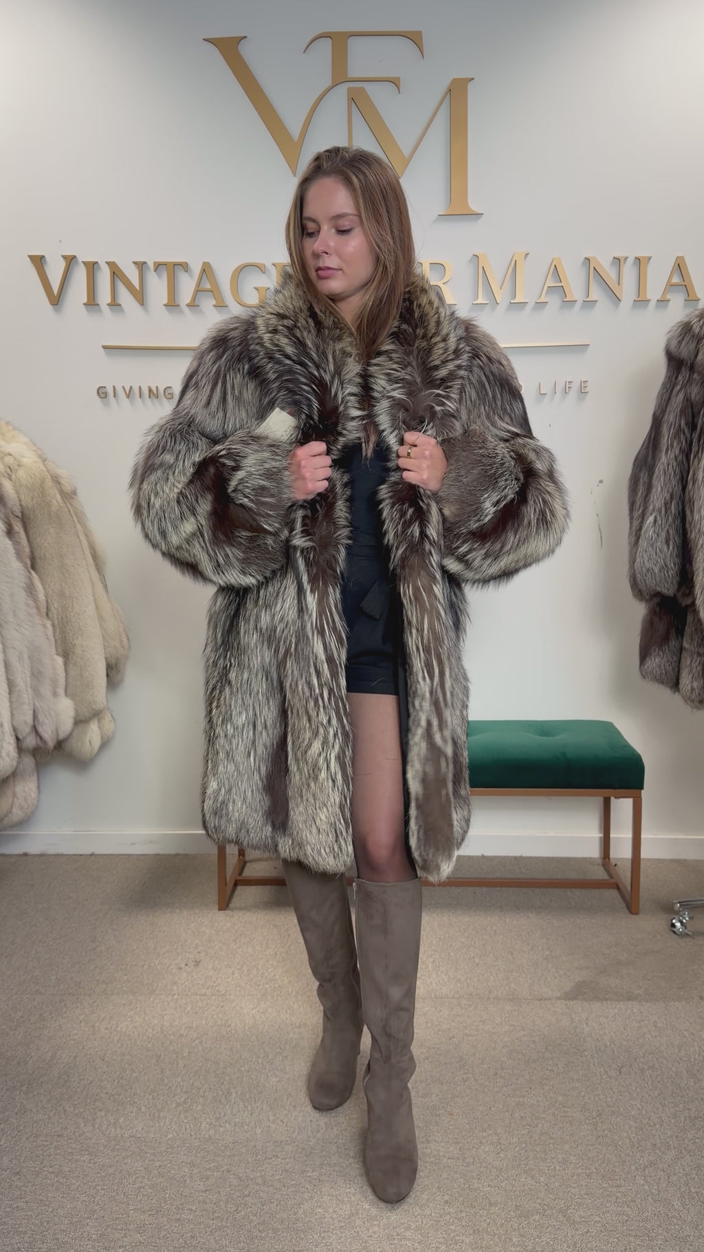 Silver Fox Fur Coat, XL, Super Fluffy
