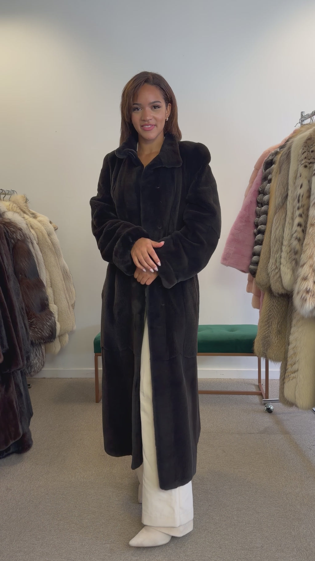 New Mink Fur Coat, Dark Sapphire Sheared, Size L