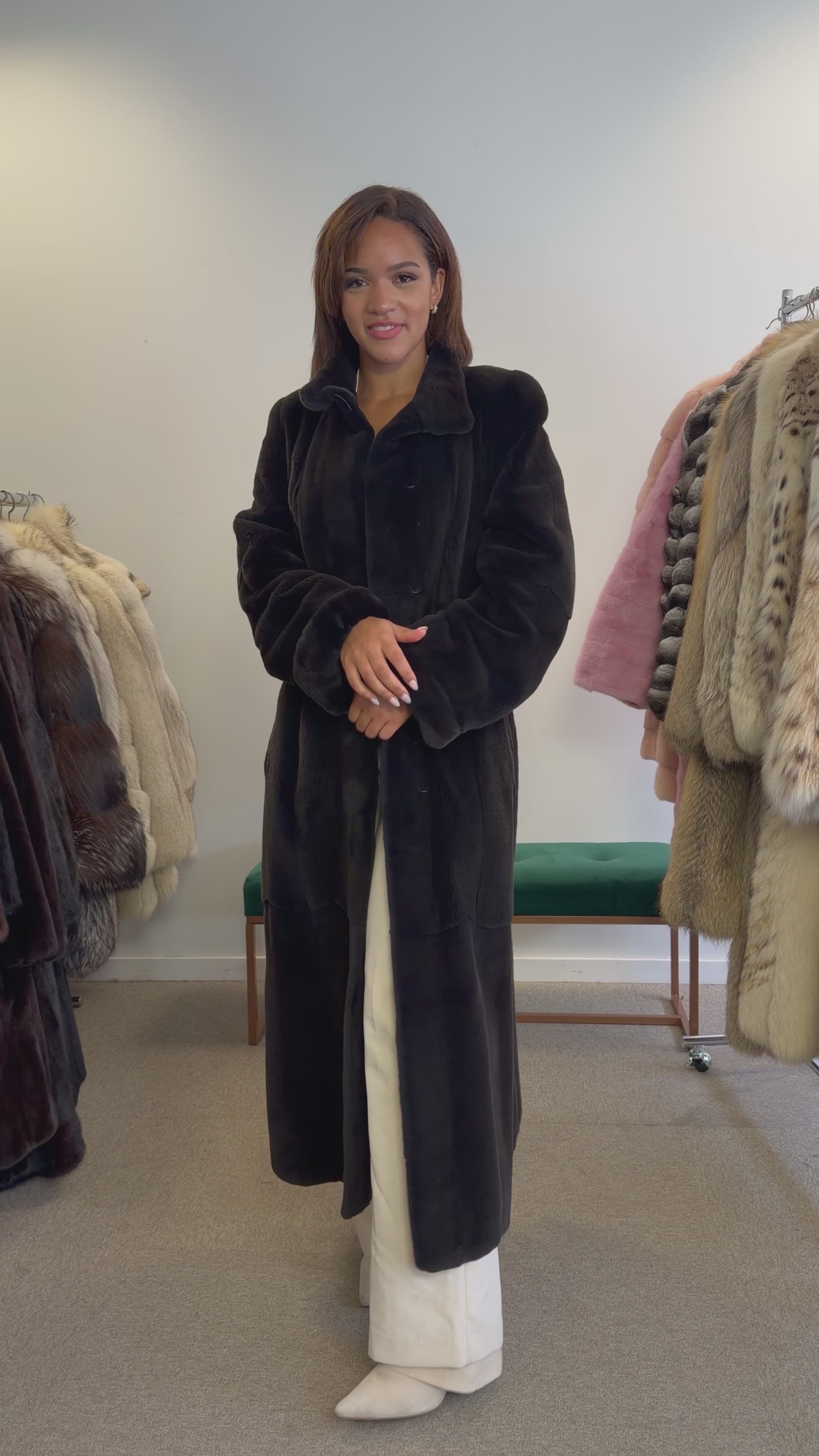 New Mink Fur Coat, Dark Sapphire Sheared, Size L