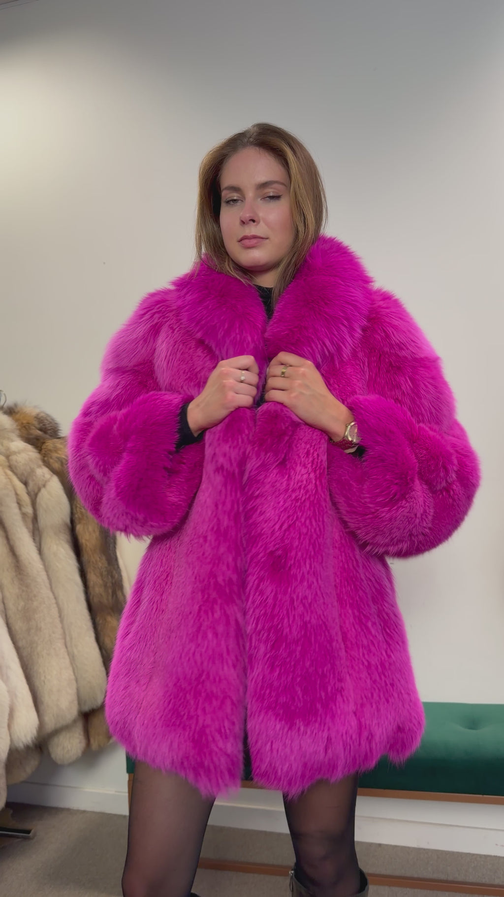 Pink dyed arctic fox fur coat - Small size
