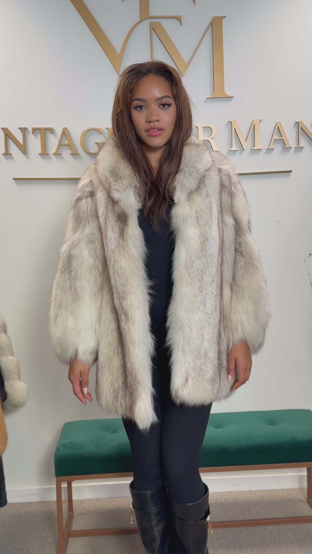 White Blue Fox Fur Coat, Soft, Small