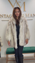 White Blue Fox Fur Coat, Soft, Small