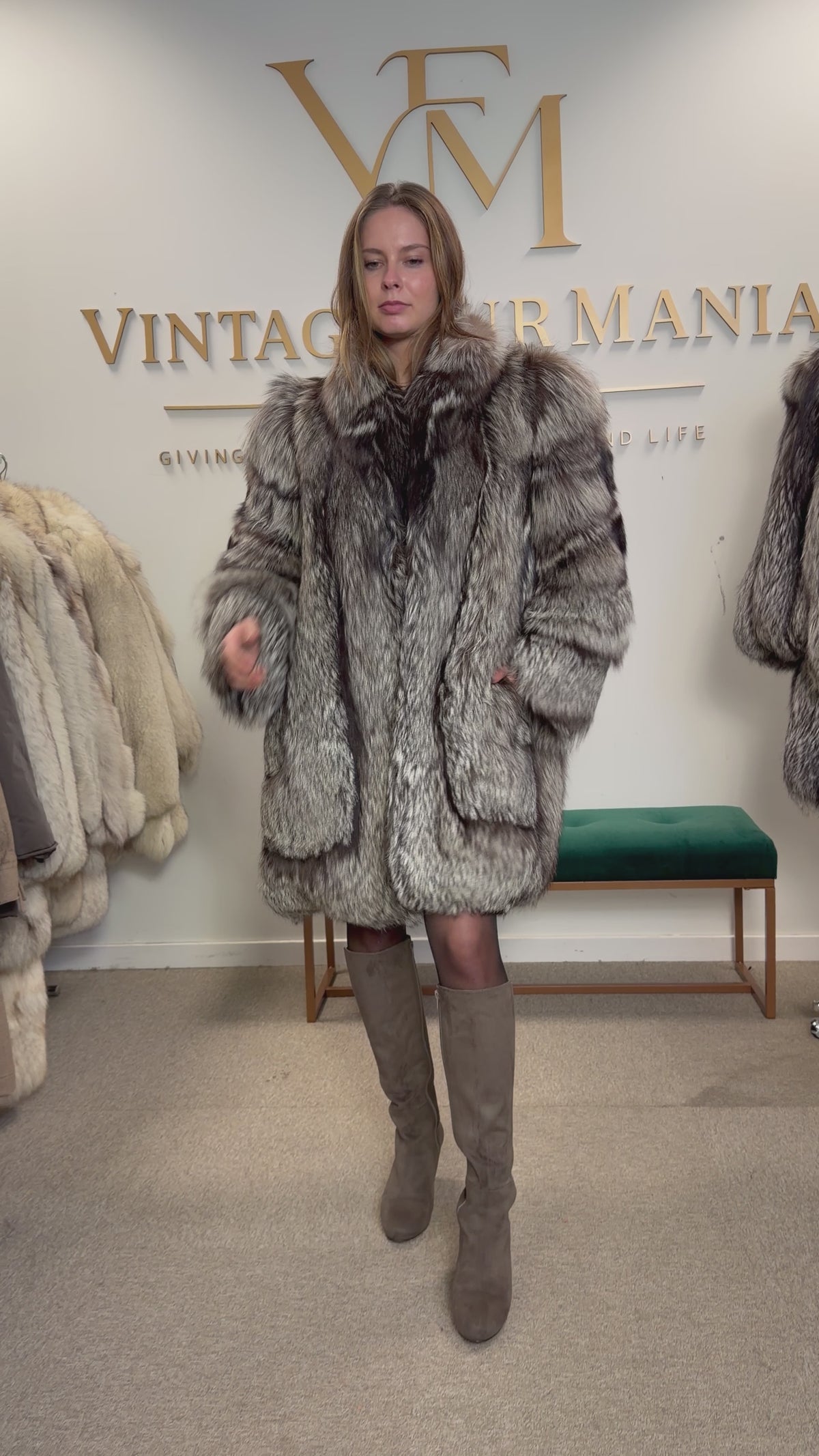 Silver Fox Fur Coat, Medium, Fluffy Soft