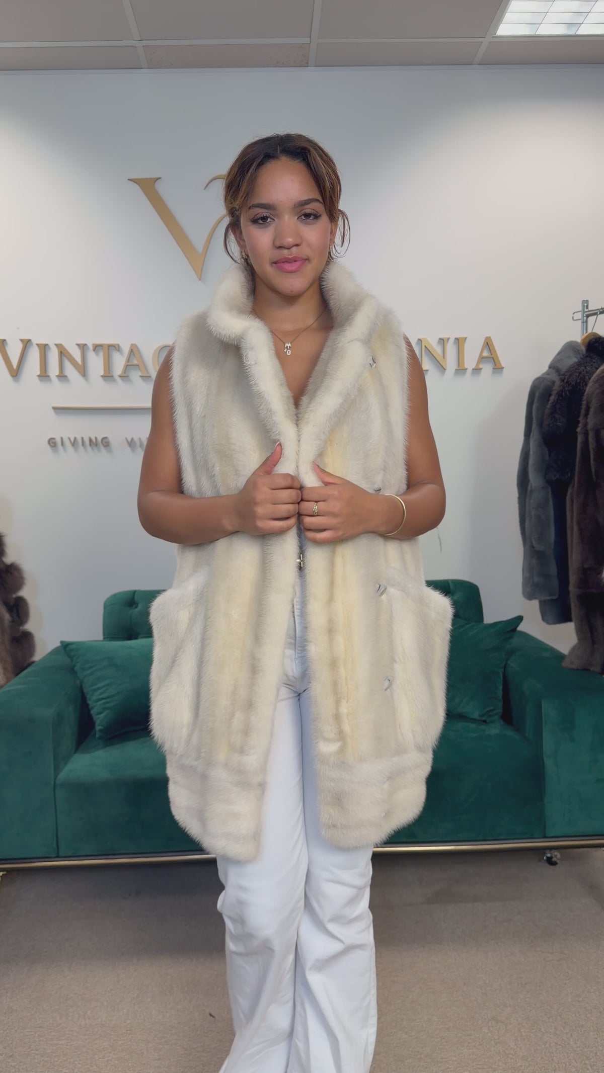 White Mink Fur Vest, Large