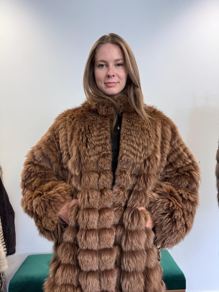 Real Brown Fox Fur Coat, Soft and Fluffy, Elegant Vintage Style