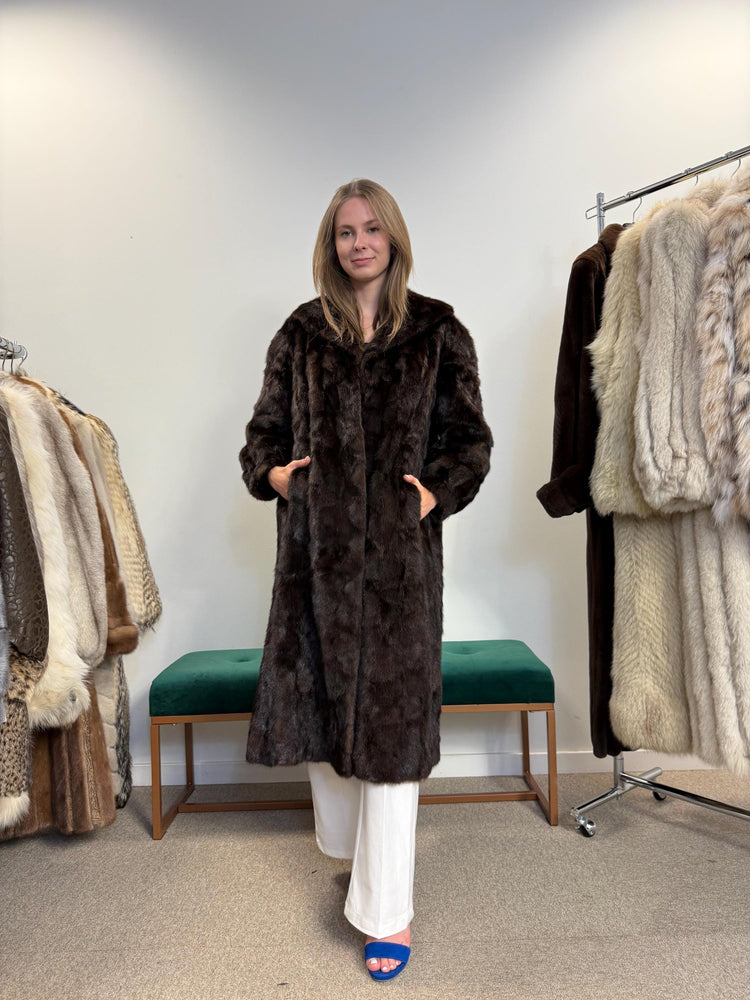 Real Brown Mink Fur Coat, M/L Size, Elegant Vintage Style