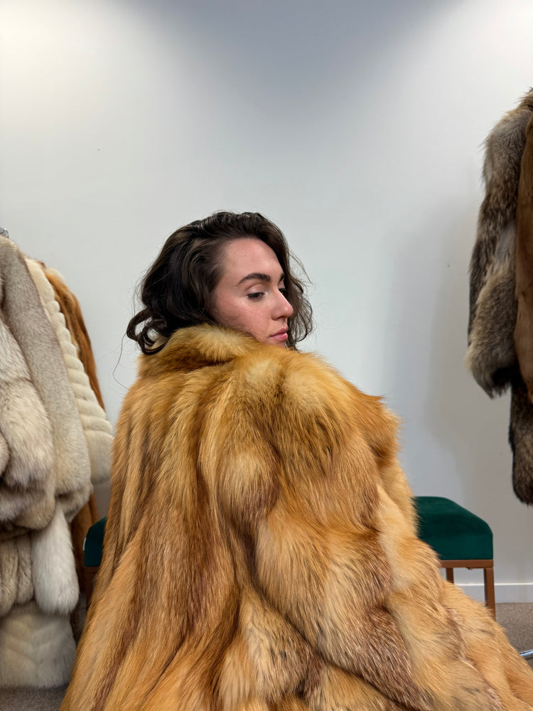 Real Canadian Red Fox Coat, Extra Large Size, Soft and Fluffy Fur
