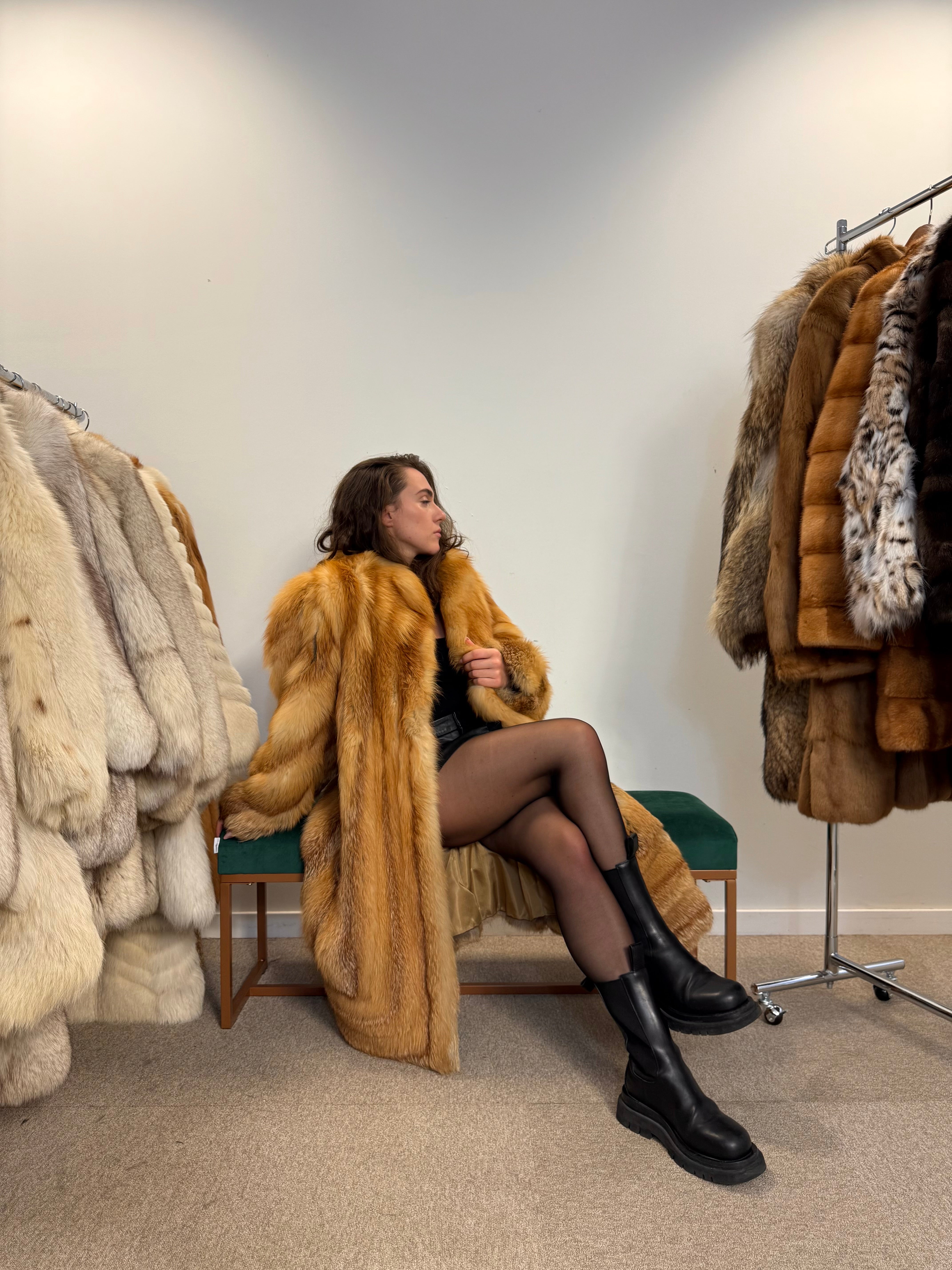 Real Fox Fur Coat from Canada, Red Color, Classic Vintage Design