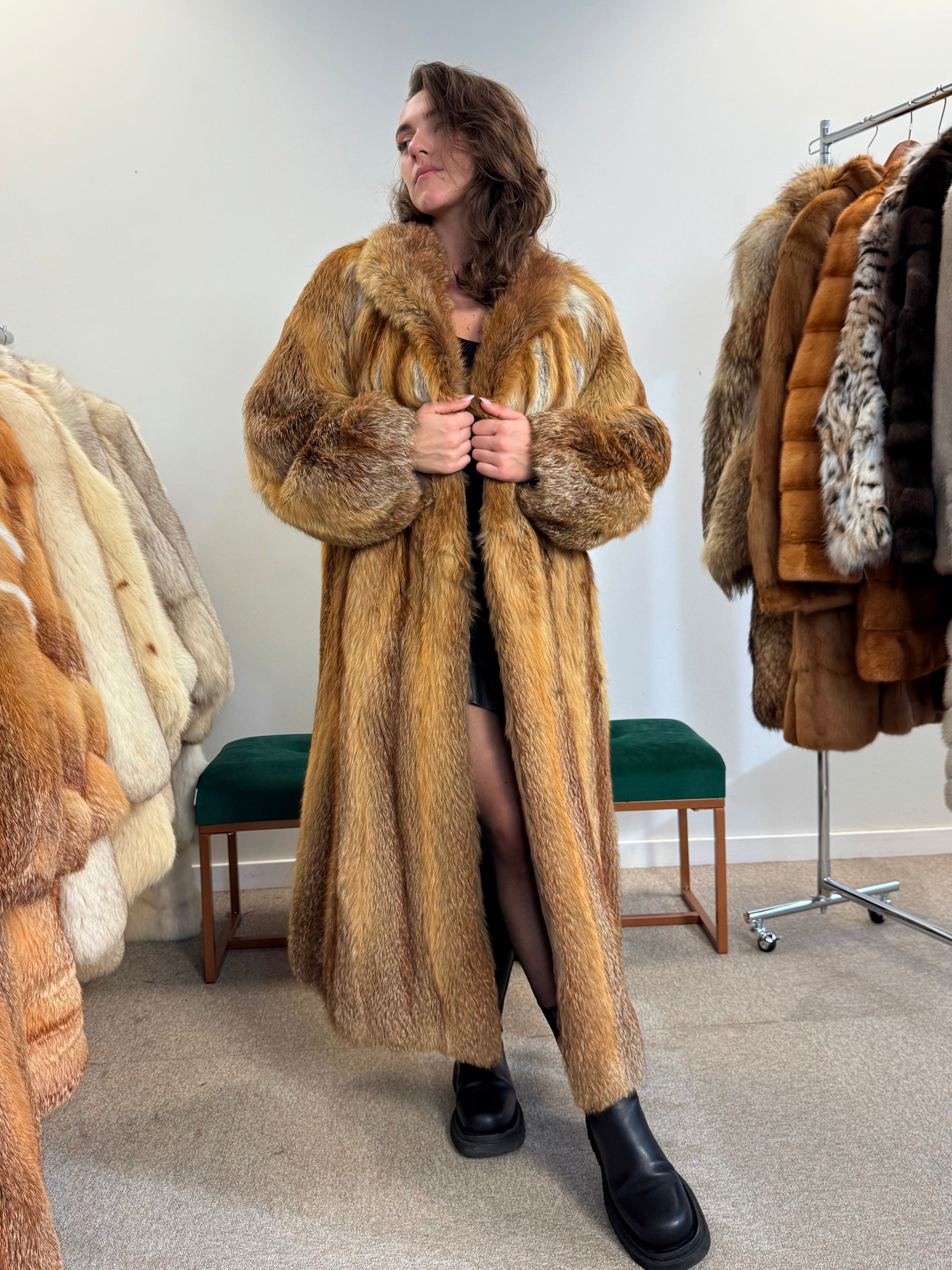 Red Fox Fur Coat, Real Fox Fur, Vintage Women’s Coat, Elegant Style