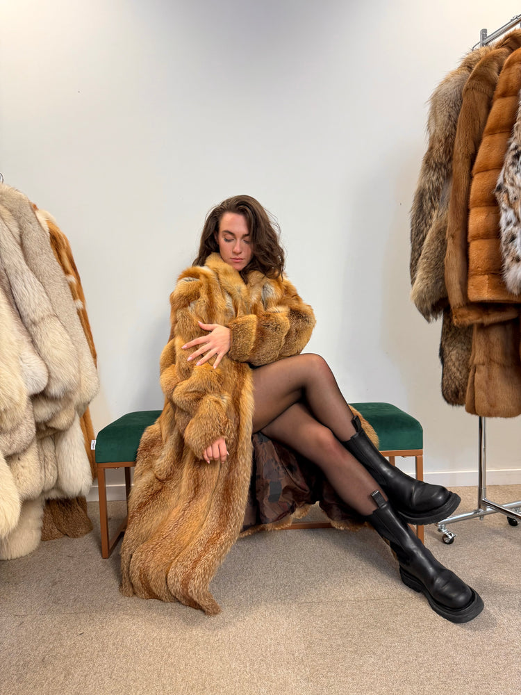 Luxury Real Red Fox Fur Coat, XXL Size