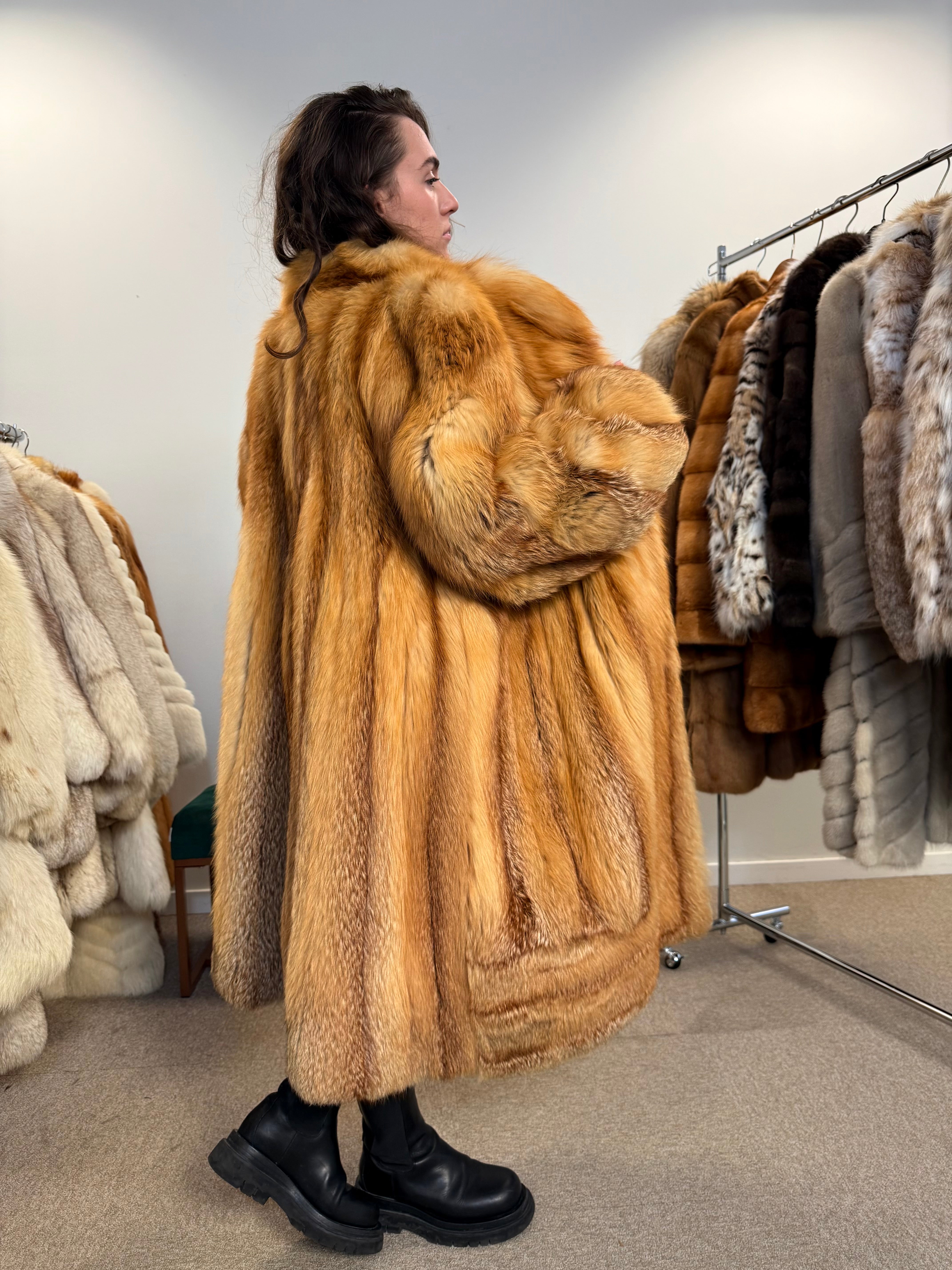 Extra Large Red Fox Fur Coat, Real Fur, Elegant Women’s Fashion