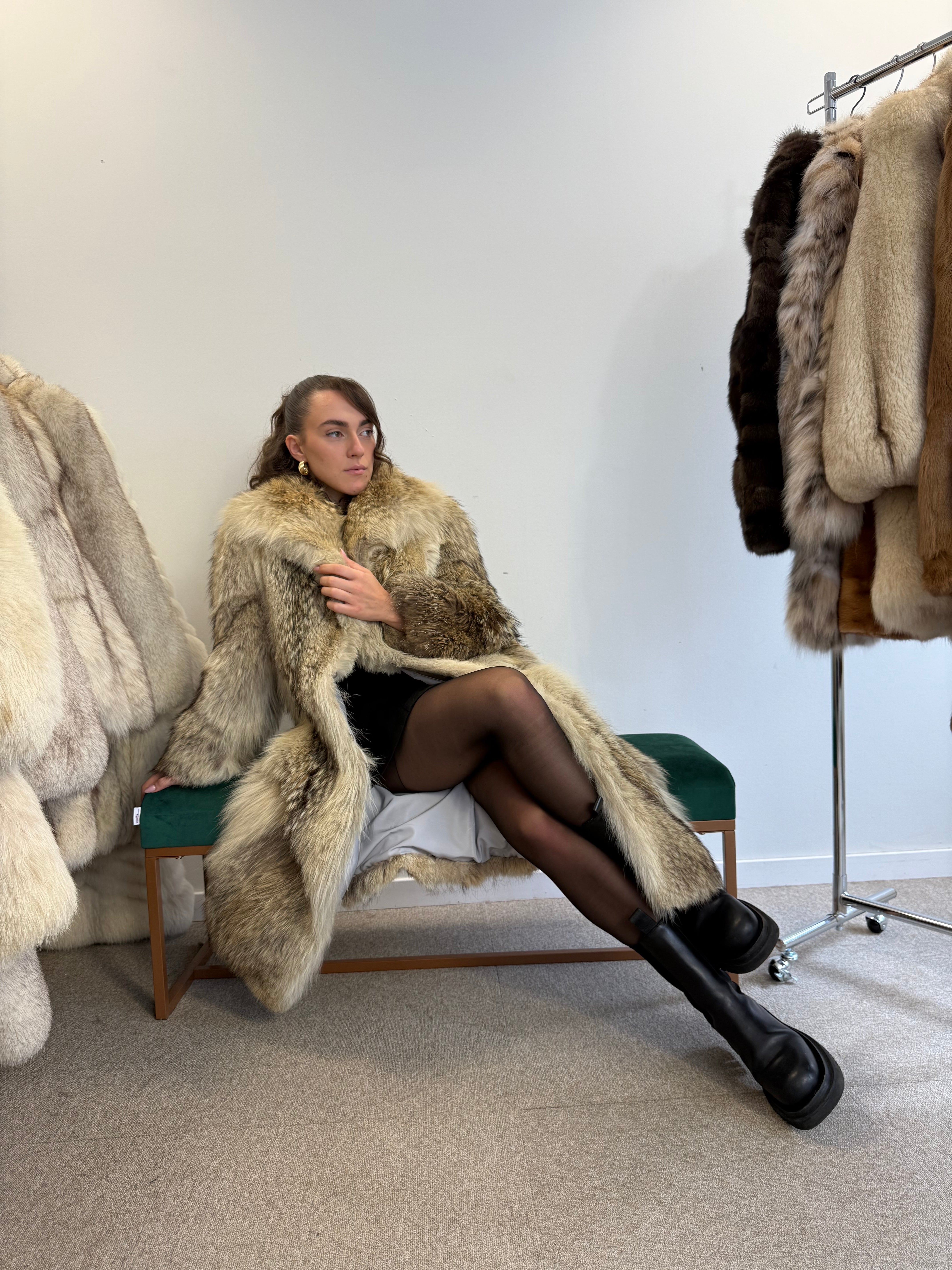 Vintage Coyote Fur Coat Small Size – Real Fluffy Fur Jacket