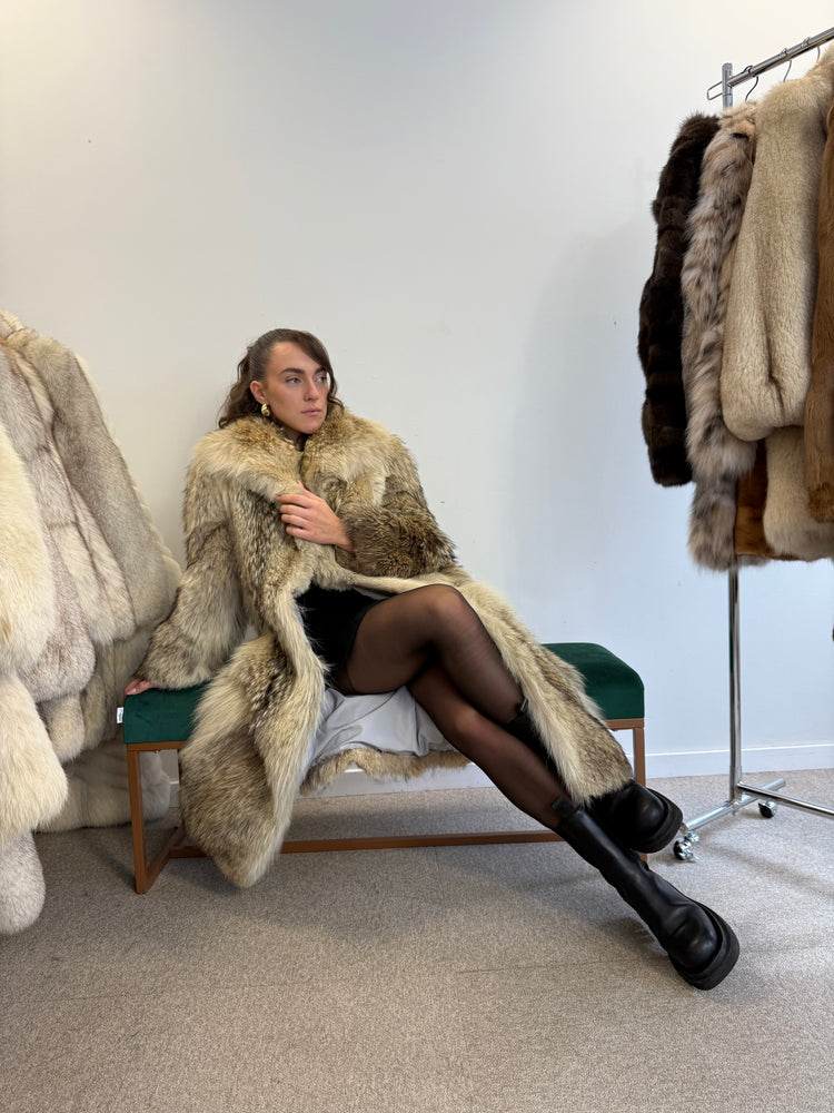 Vintage Coyote Fur Coat Small Size – Real Fluffy Fur Jacket