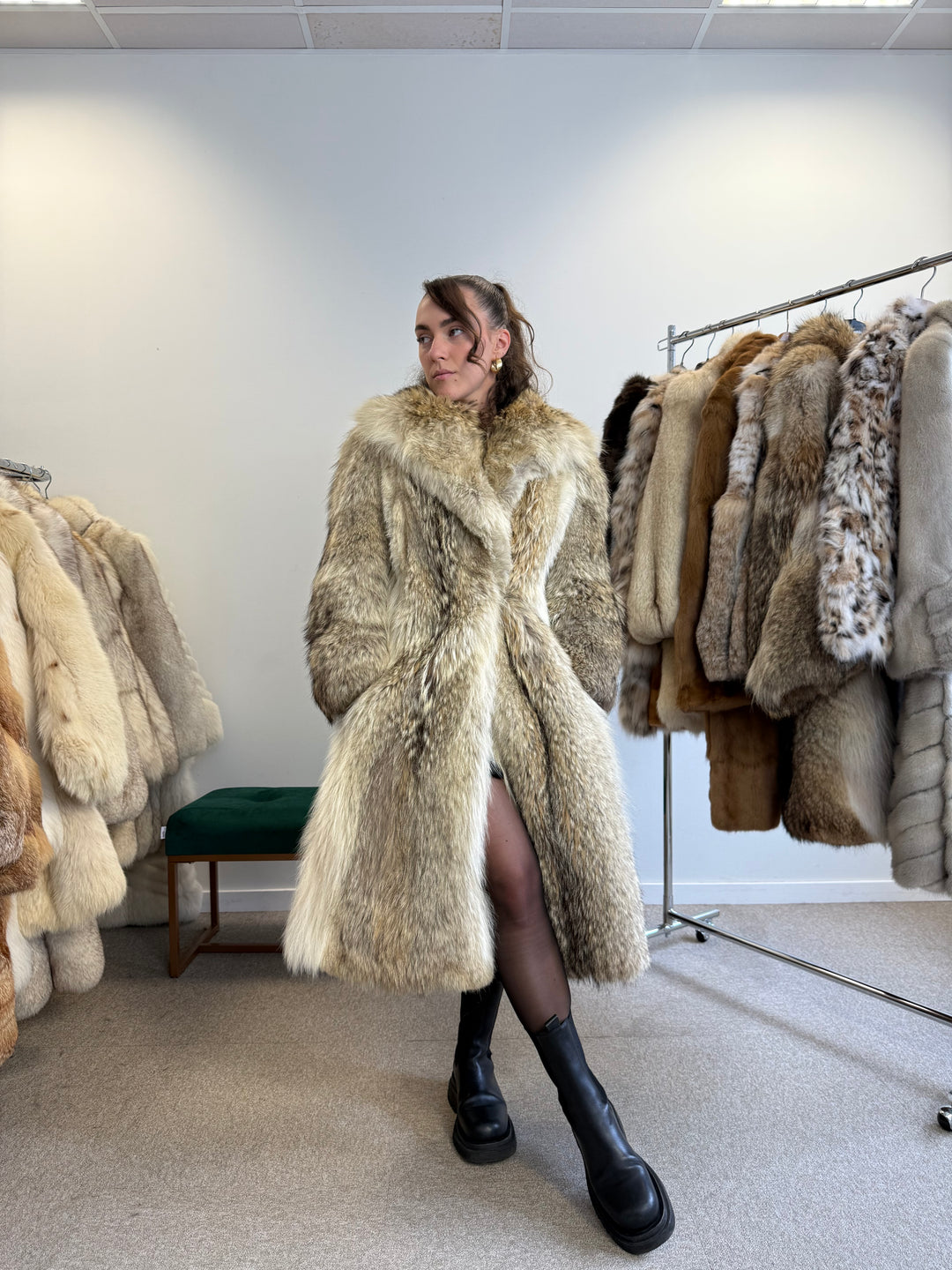 Vintage Coyote Fur Coat Small Size – Real Fluffy Fur Jacket