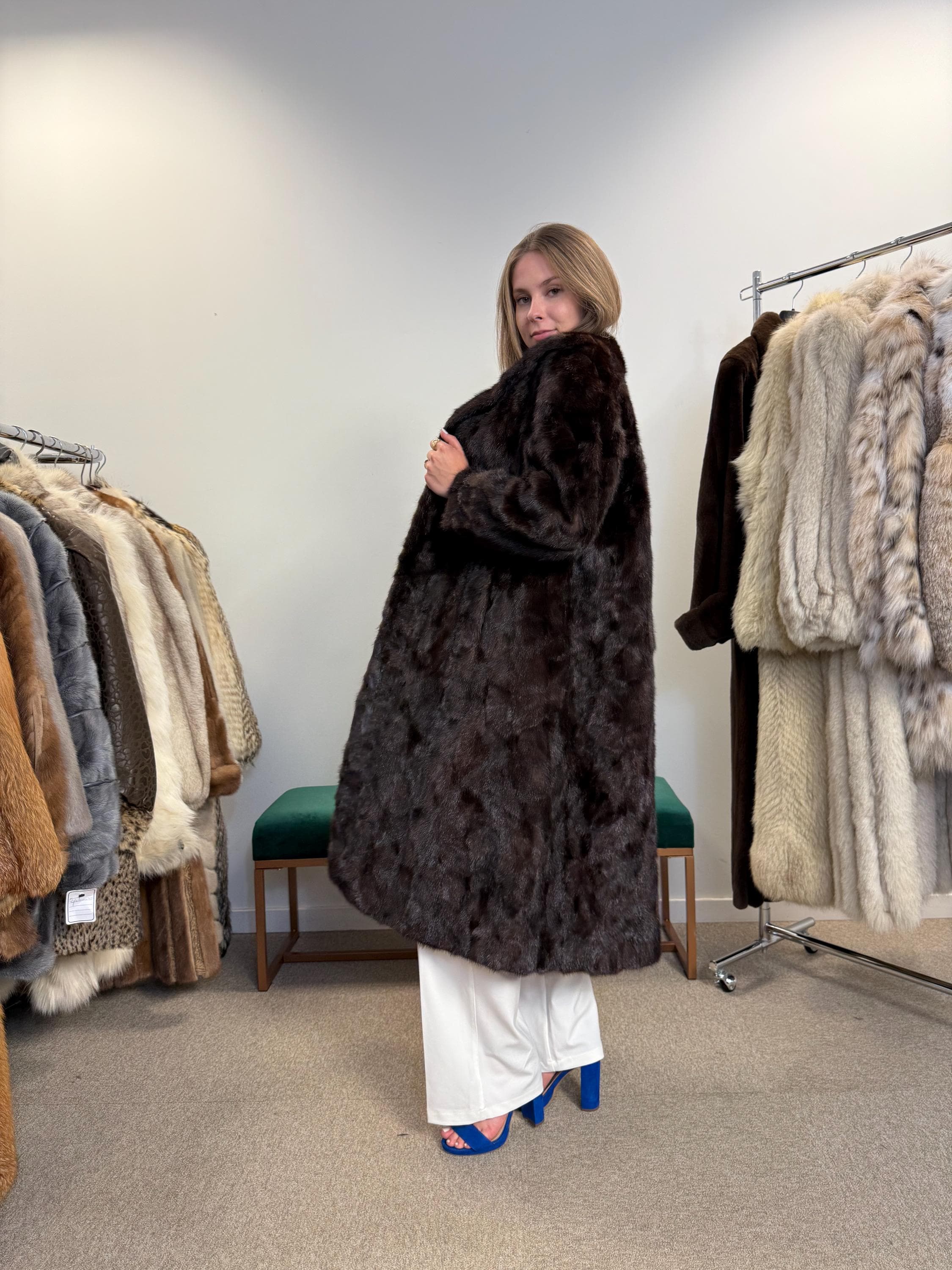 Women’s Vintage Mink Coat, Real Fur, M/L Size, Brown Color